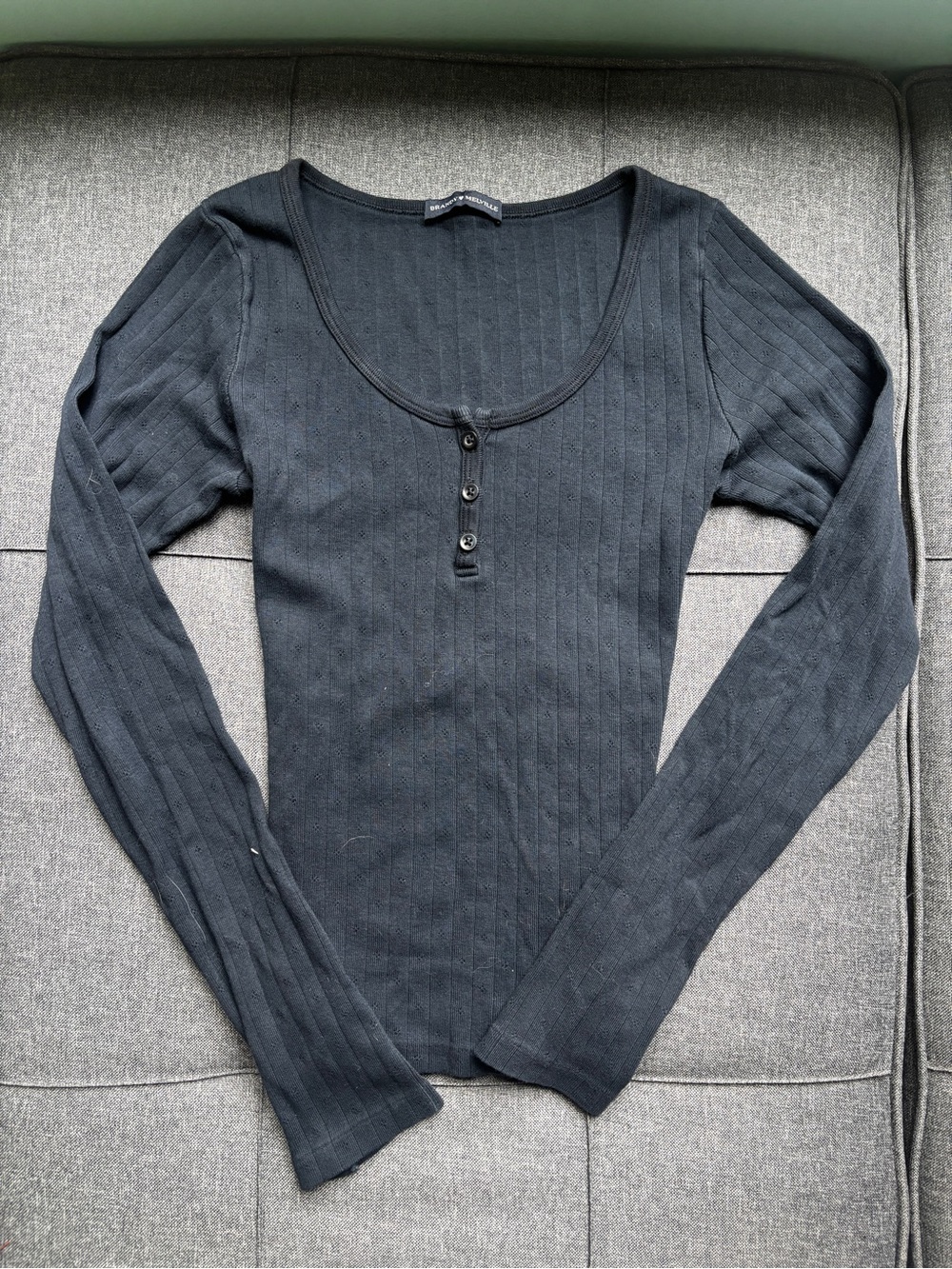 Brandy Melville Black Ribbed Long-Sleeve Henley